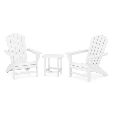 POLYWOOD Nautical 3-Piece Adirondack Set w/ South Beach 18-Inch Side Table - White